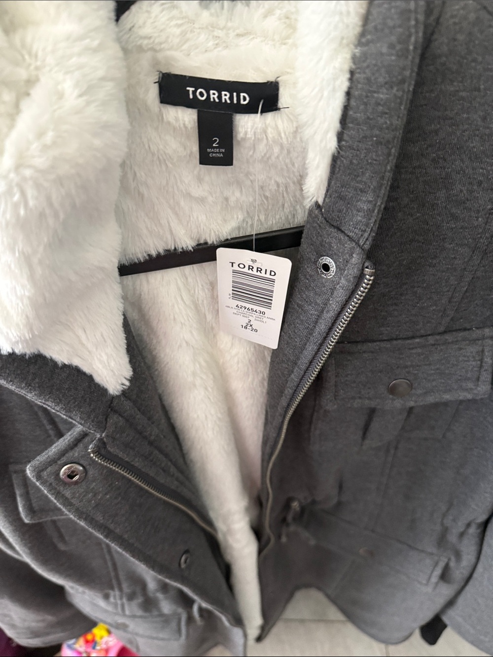 torrid Gray Hooded Pea Coat with White Faux-Fur Lining